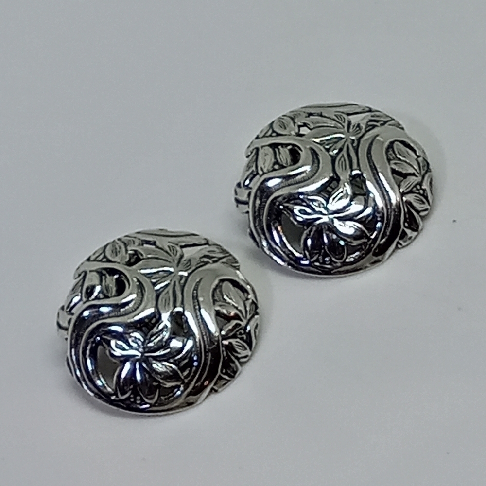 * vintage antique 925 art deco nouveau floral button clip on earrings